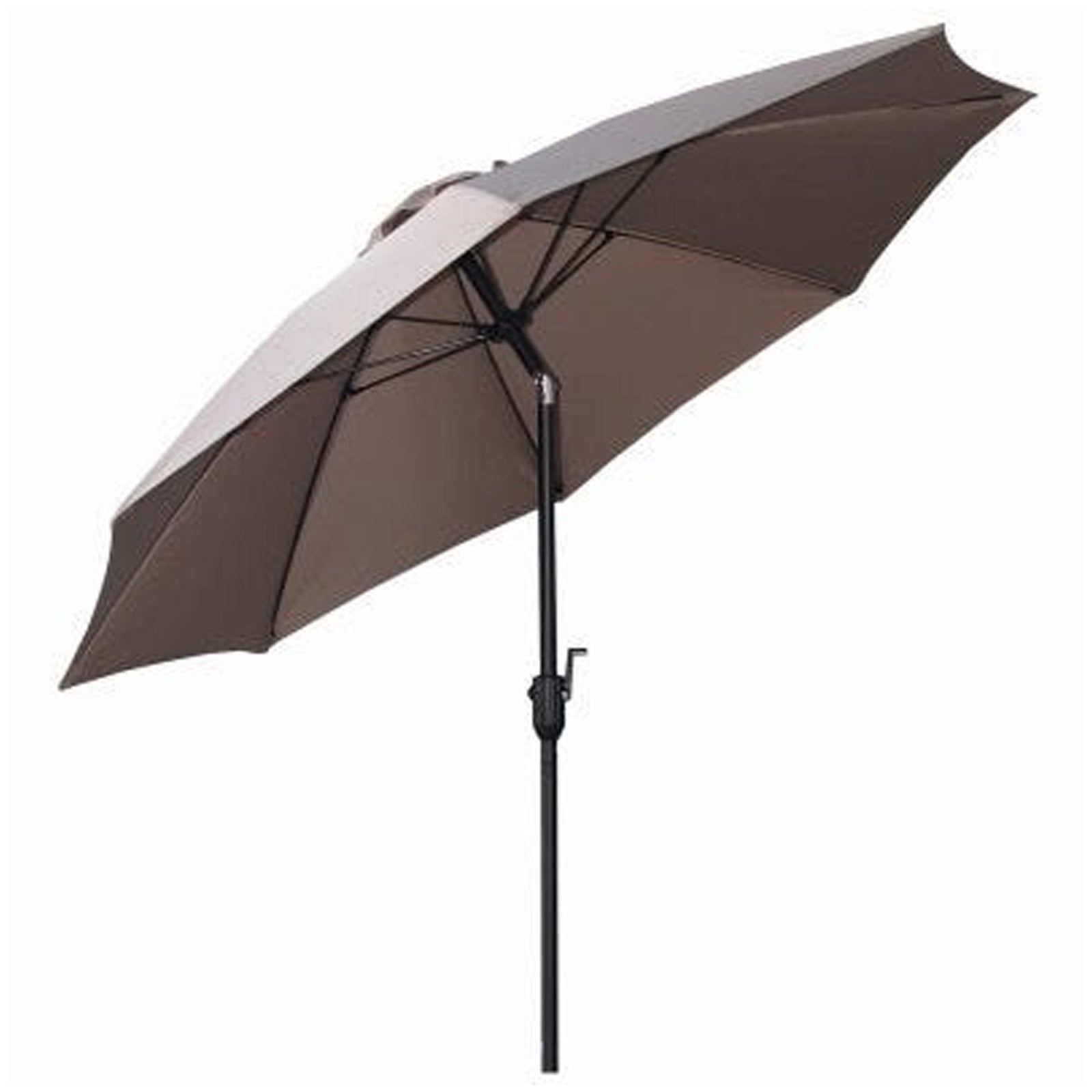 Four Seasons Courtyard 9ft Crank Lift Auto Tilt Patio Umbrella, Taupe (Used) - VMInnovations