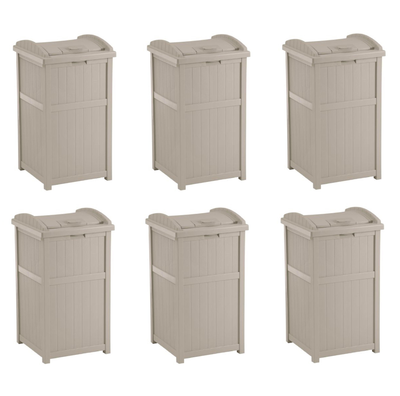 Suncast Trash Hideaway 33 Gallon Resin Outdoor Garbage Container, Taupe (6 Pack)