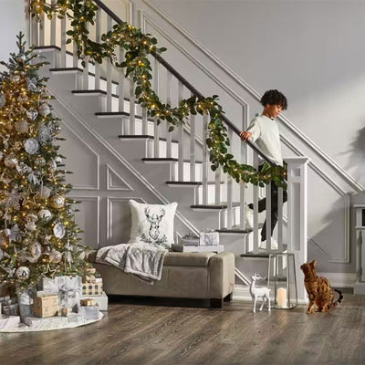 Noma 24" Pre-Lit Frosted Fir Artificial Wreath & 9' Garland Holiday Mantle Decor - VMInnovations