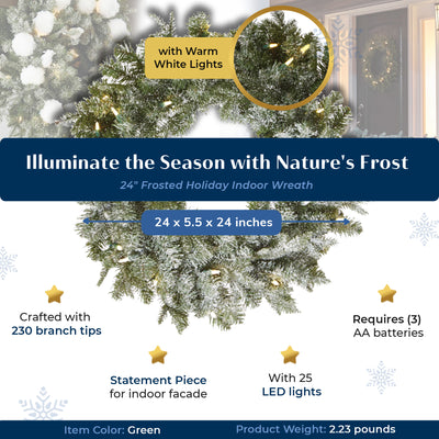 Noma 24" Pre-Lit Frosted Fir Artificial Wreath & 9' Garland Holiday Mantle Decor - VMInnovations
