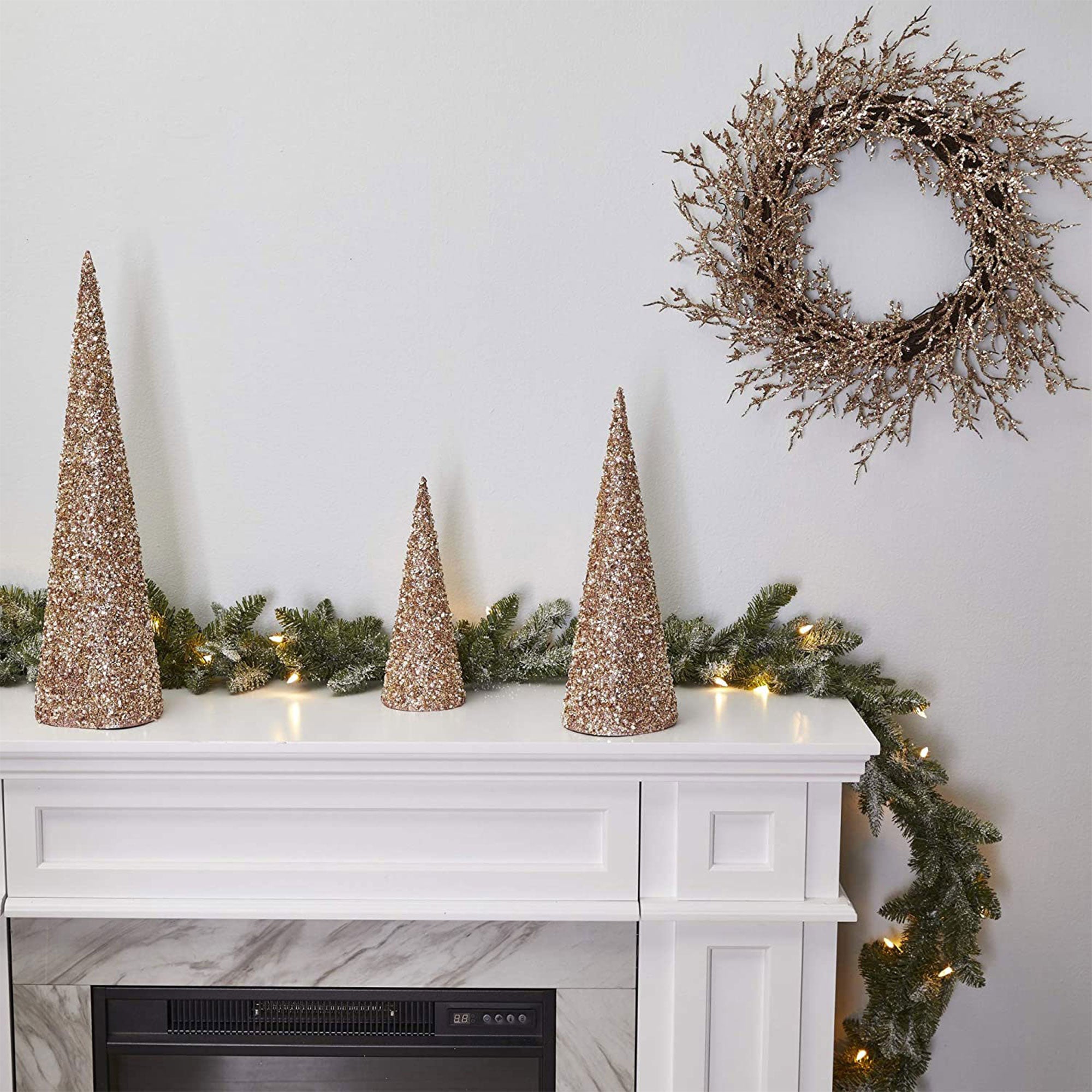Noma 24" Pre-Lit Frosted Fir Artificial Wreath & 9' Garland Holiday Mantle Decor