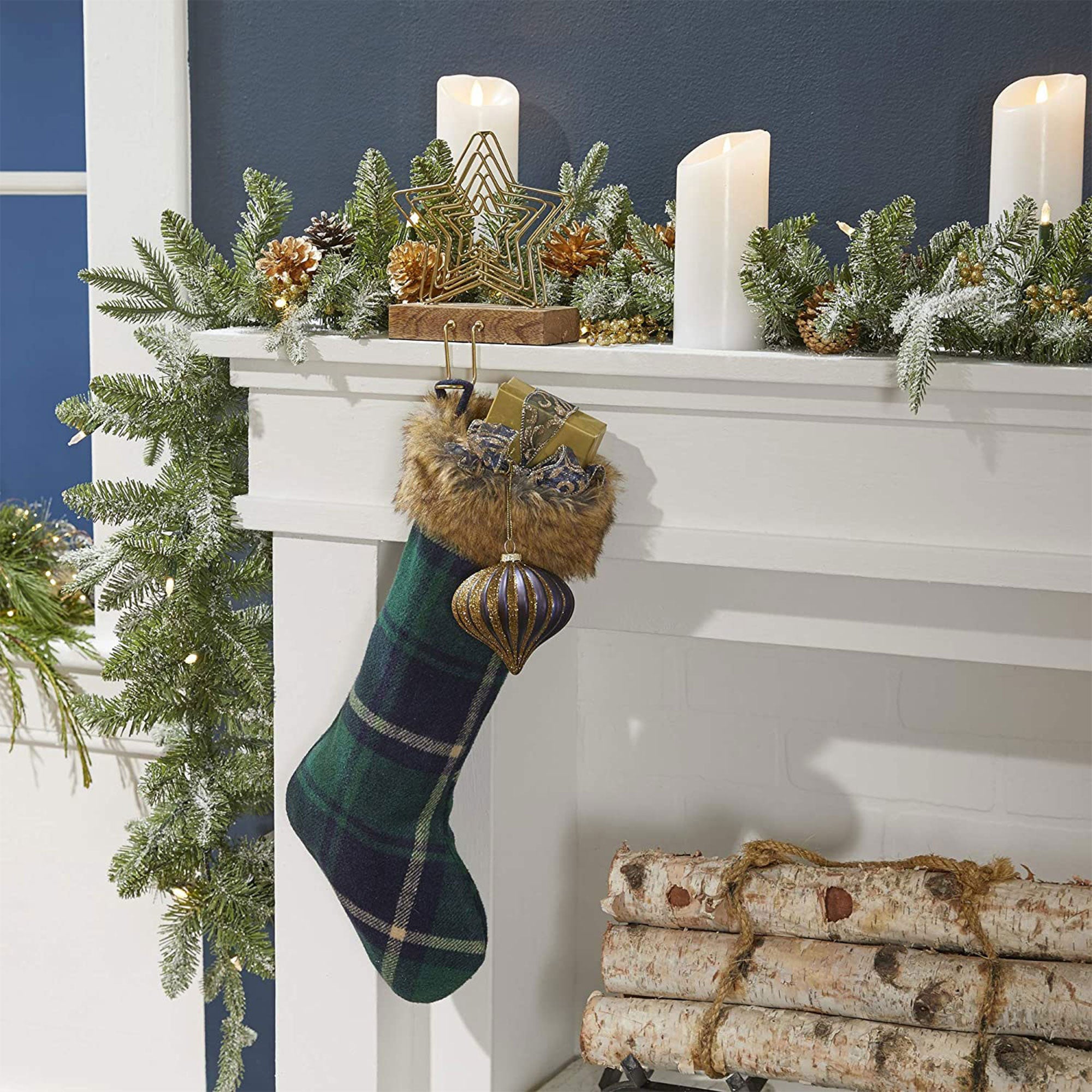 Noma 24" Pre-Lit Frosted Fir Artificial Wreath & 9' Garland Holiday Mantle Decor
