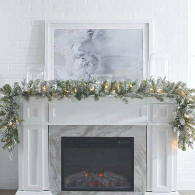 Noma 24" Pre-Lit Frosted Fir Artificial Wreath & 9' Garland Holiday Mantle Decor