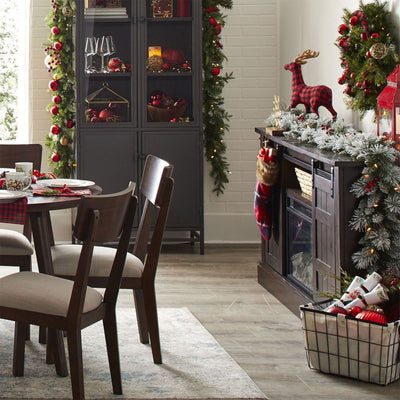 Noma 24" Pre-Lit Frosted Fir Artificial Wreath & 9' Garland Holiday Mantle Decor - VMInnovations