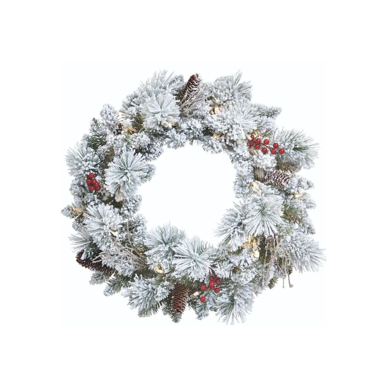 NOMA Snow Dusted Pre Lit Artificial Christmas Wreath with 9 Foot Frosted Garland - VMInnovations