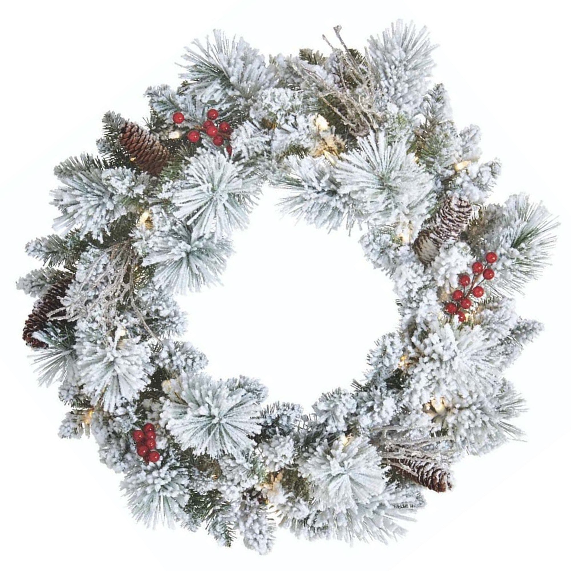 NOMA Snow Dusted Pre Lit Artificial Christmas Wreath with 9 Foot Frosted Garland - VMInnovations