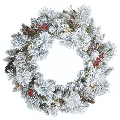 NOMA Snow Dusted Pre Lit Artificial Christmas Wreath with 9 Foot Frosted Garland - VMInnovations