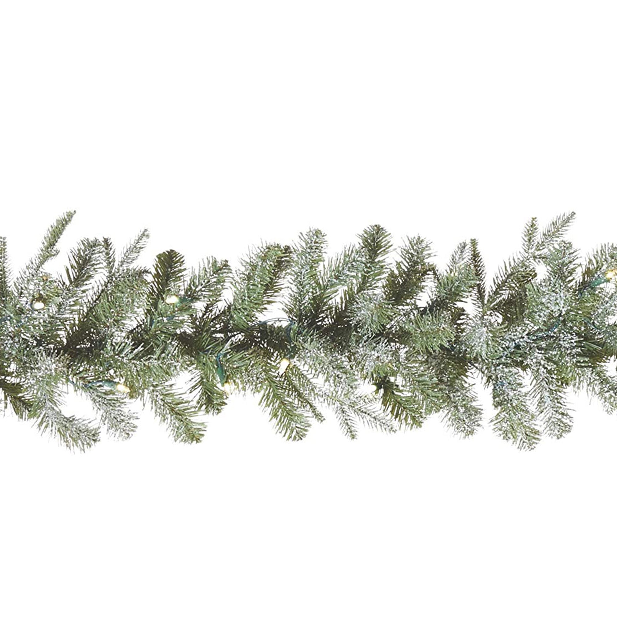 NOMA Snow Dusted Pre Lit Artificial Christmas Wreath with 9 Foot Frosted Garland - VMInnovations