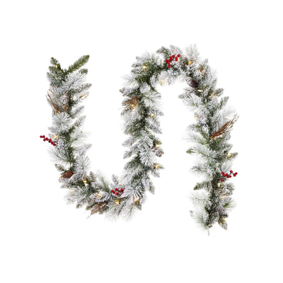 NOMA Snow Dusted Pre Lit Artificial Christmas Wreath with Berry Holiday Garland