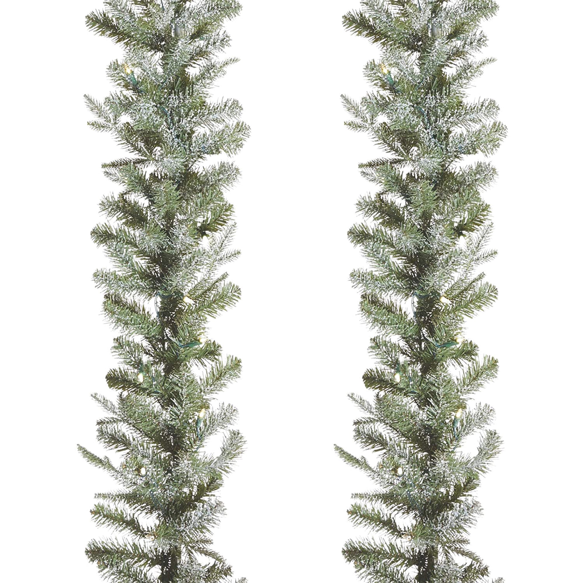 NOMA Frosted Fir 9 Foot Pre Lit Christmas Garland Home Holiday Decor, (2 Pack) - VMInnovations