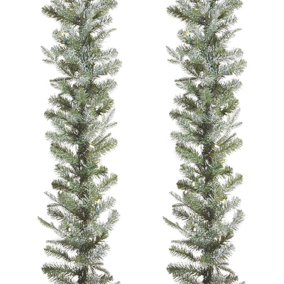 NOMA Frosted Fir 9 Foot Pre Lit Christmas Garland Home Holiday Decor, (2 Pack) - VMInnovations