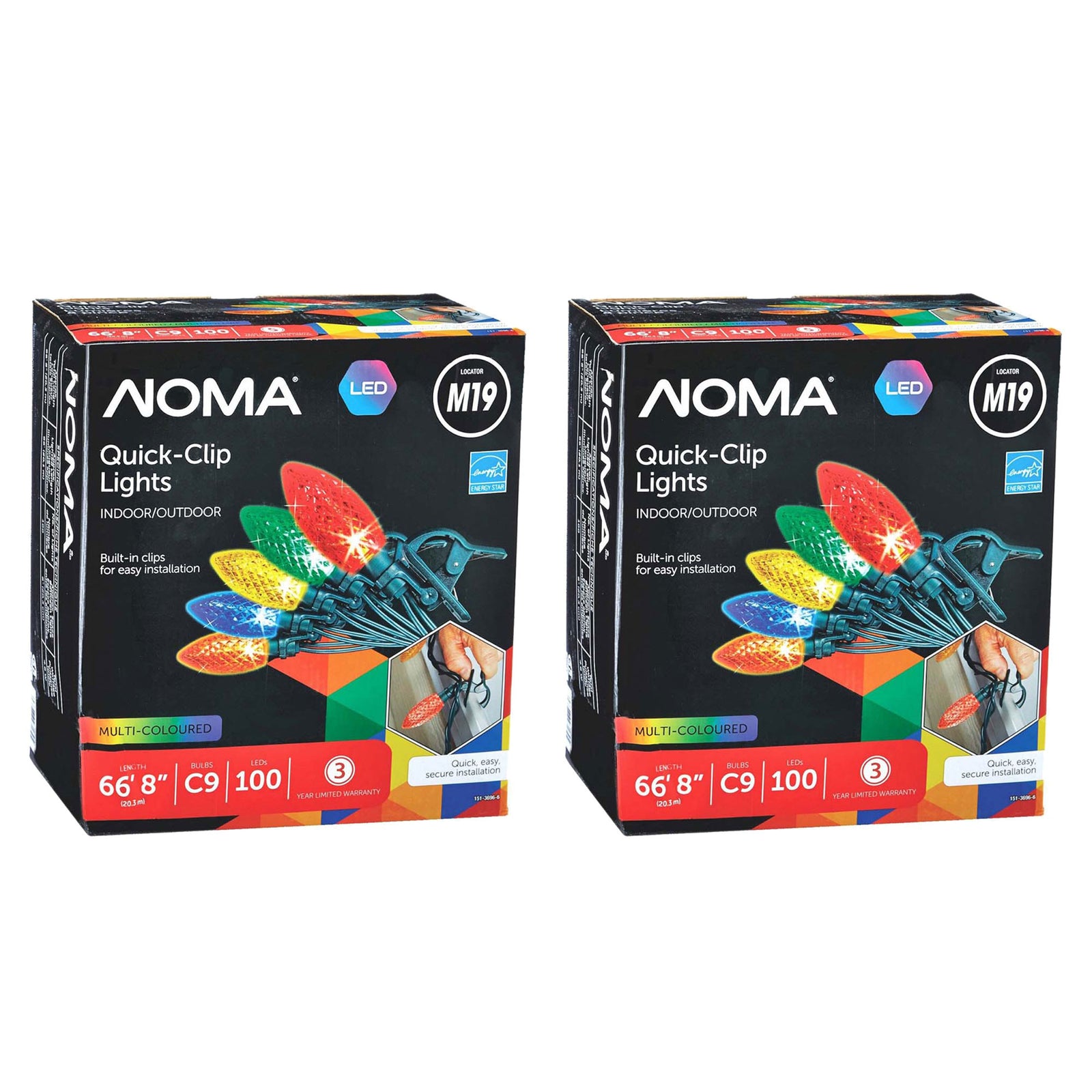 NOMA Quick Clip 100 LED C9 Lights for Indoor & Outdoor Use, Multicolor (2 Pack) - VMInnovations