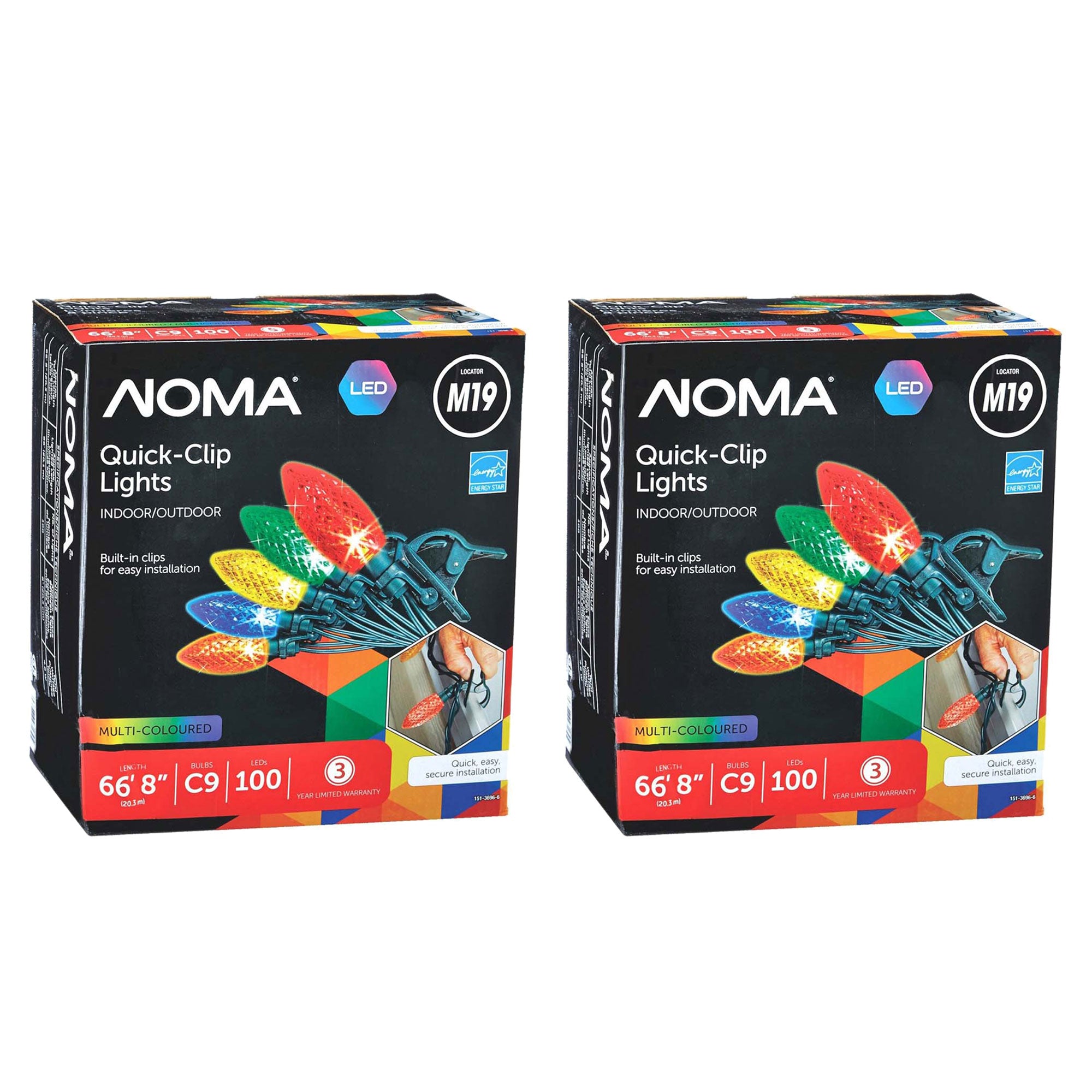 NOMA Quick Clip 100 LED C9 Lights for Indoor & Outdoor Use, Multicolor (2 Pack) - VMInnovations