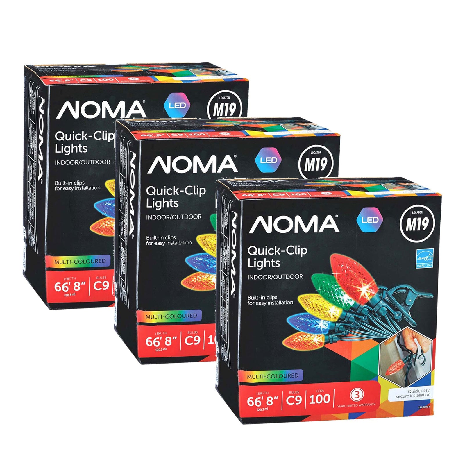 NOMA Quick Clip 100 LED C9 Lights for Indoor & Outdoor Use, Multicolor (3 Pack) - VMInnovations