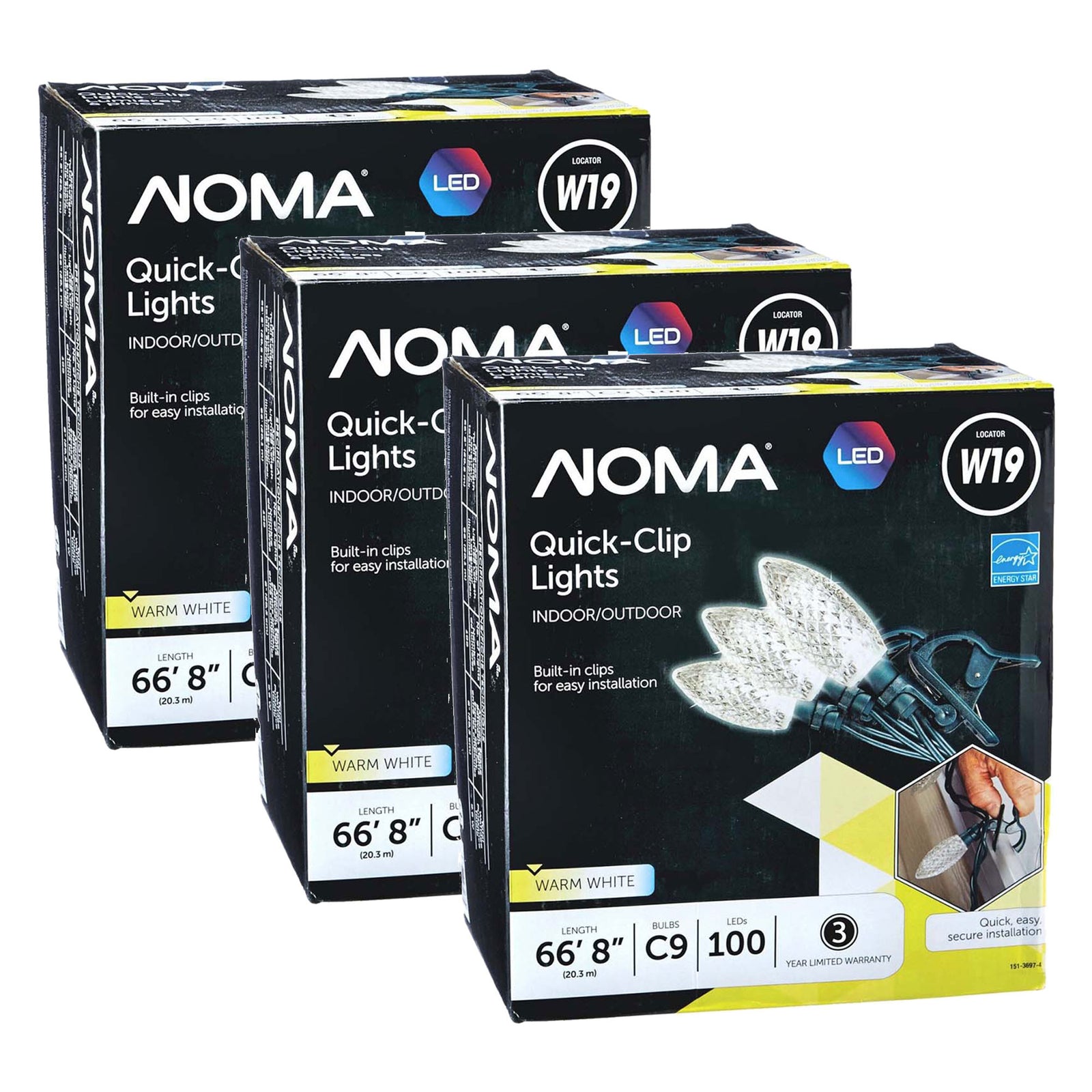 NOMA Quick Clip C9 LED 100 Bulbs Christmas String Lights, White Bulbs (3 Pack) - VMInnovations