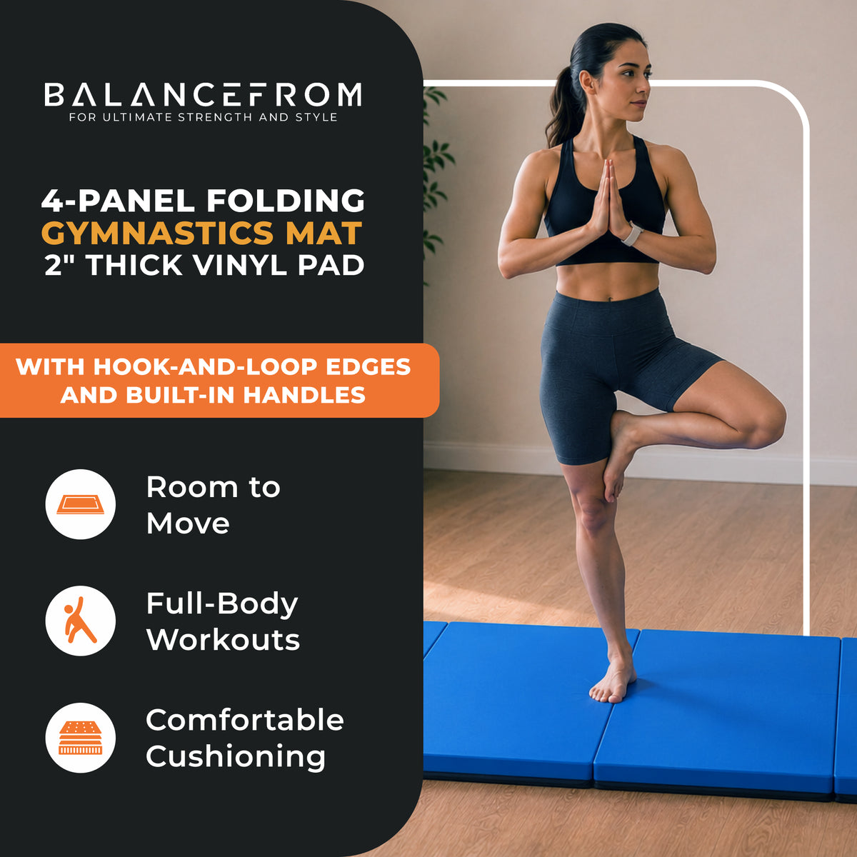 BalanceFrom 4' x 6' x 2" All Purpose Folding Gymnastics Gym Mat, Blue (Open Box) - VMInnovations
