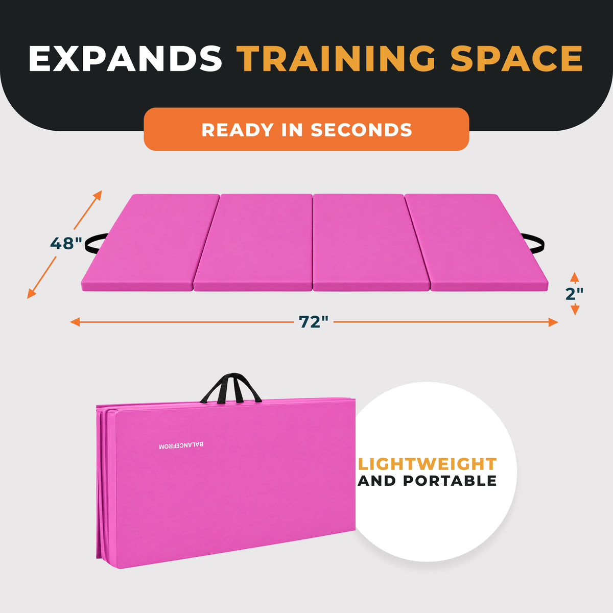 BalanceFrom 4'x6'x2" All Purpose Folding Fitness Gymnastics Gym Mat, Pink (Used)