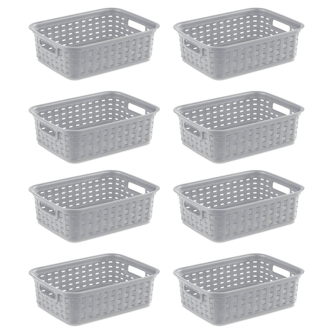 Sterilite 11" Small Weave Open Bin Organize Wicker Storage Basket, Grey, 8 Pack