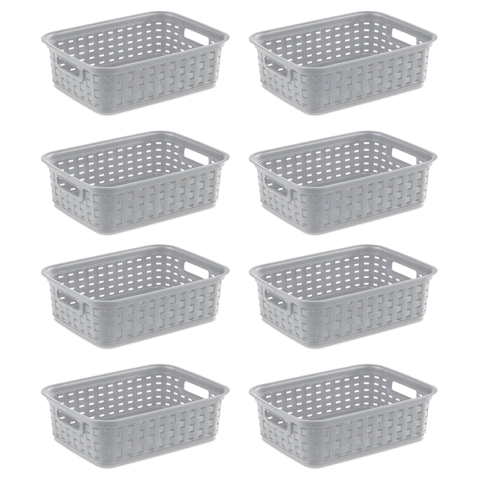 Sterilite 11" Small Weave Open Bin Organize Wicker Storage Basket, Grey, 8 Pack - VMInnovations