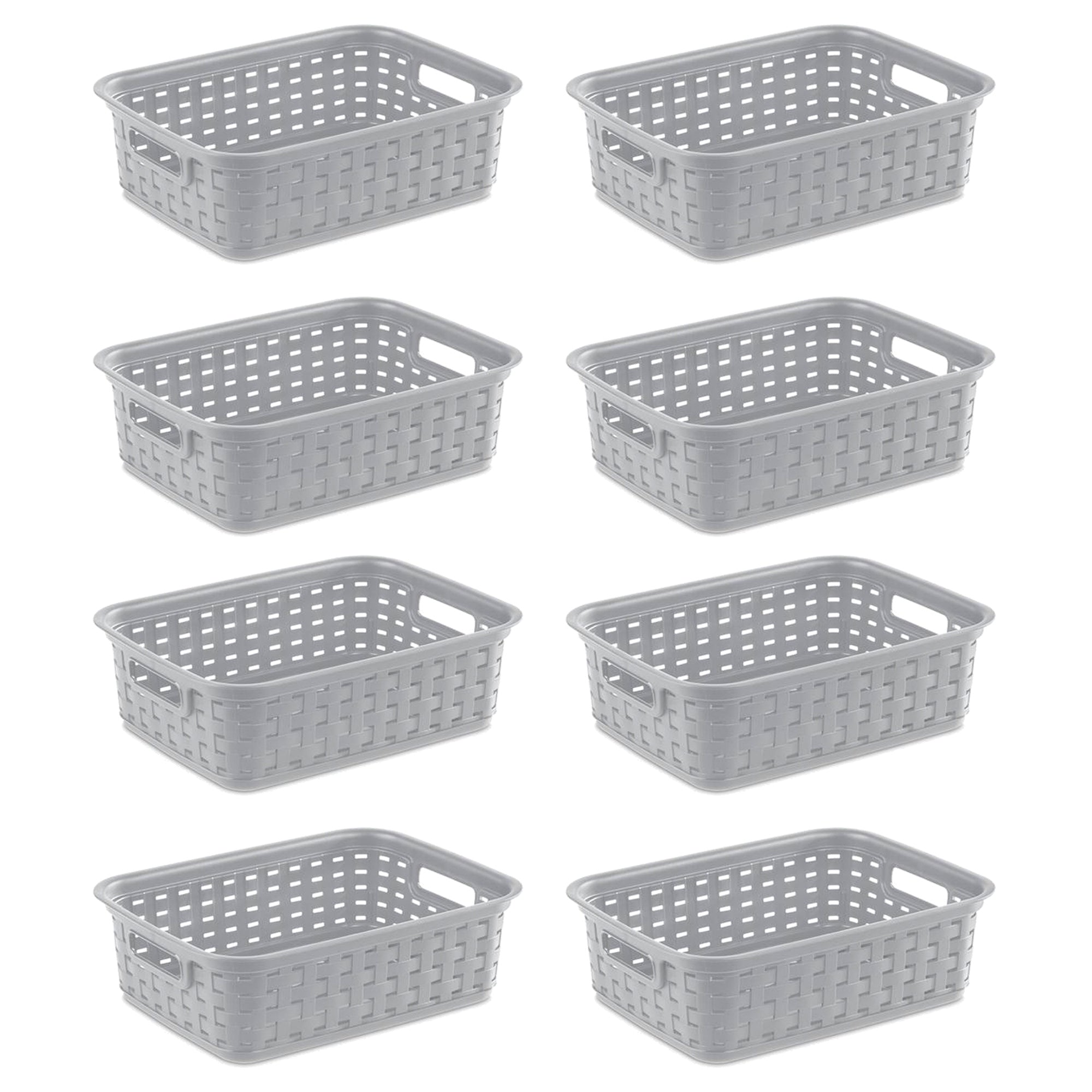 Sterilite 11" Small Weave Open Bin Organize Wicker Storage Basket, Grey, 8 Pack - VMInnovations