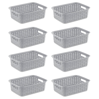 Sterilite 11" Small Weave Open Bin Organize Wicker Storage Basket, Grey, 8 Pack - VMInnovations