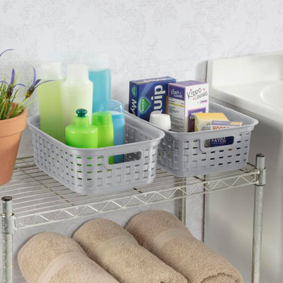 Sterilite 11" Small Weave Open Bin Organize Wicker Storage Basket, Grey, 8 Pack - VMInnovations