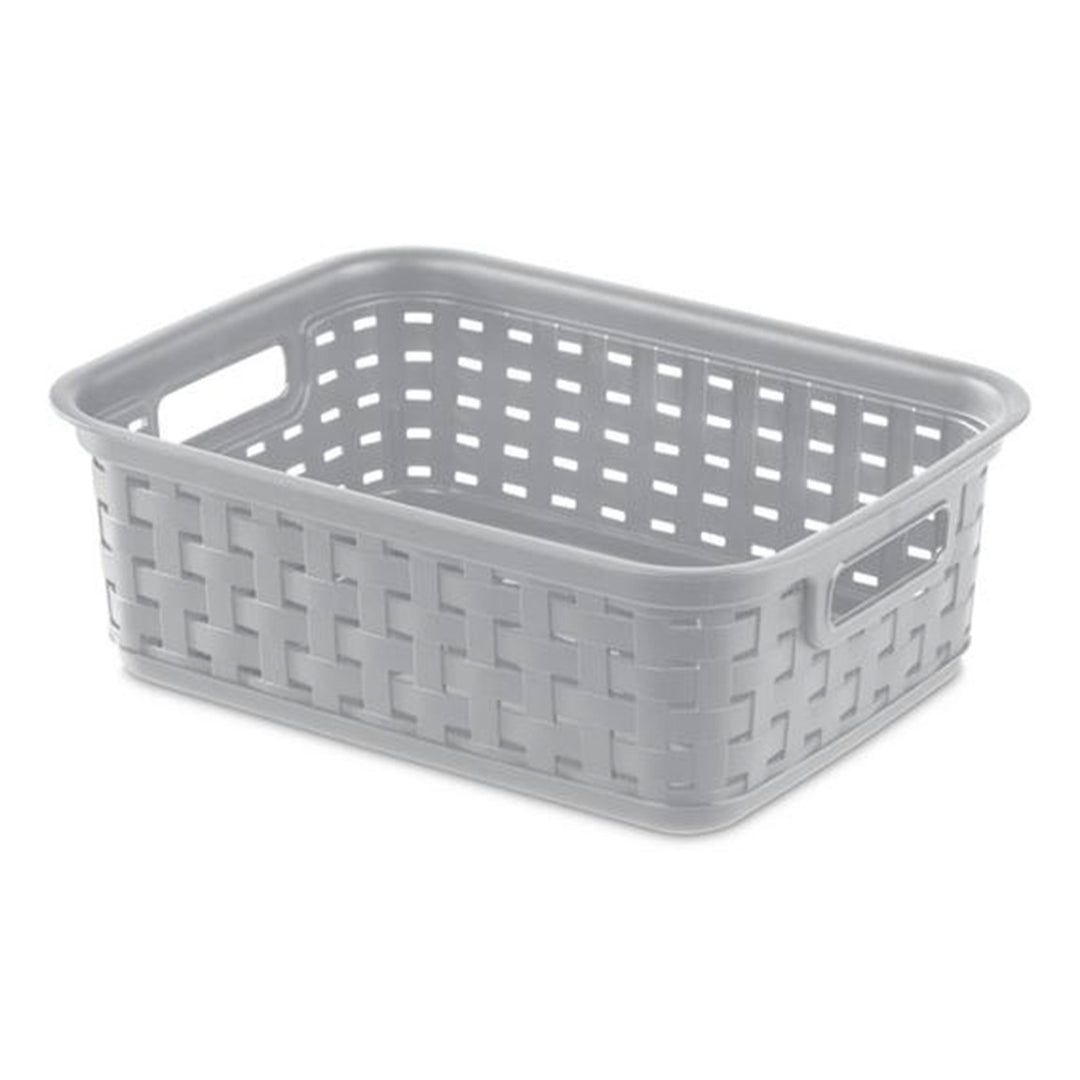 Sterilite 11" Small Weave Open Bin Organize Wicker Storage Basket, Grey, 8 Pack