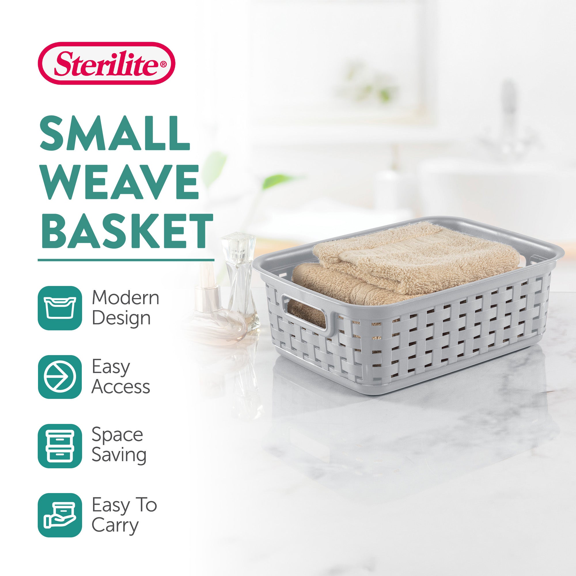 Sterilite 11" Small Weave Open Bin Organize Wicker Storage Basket, Grey, 16 Pack - VMInnovations