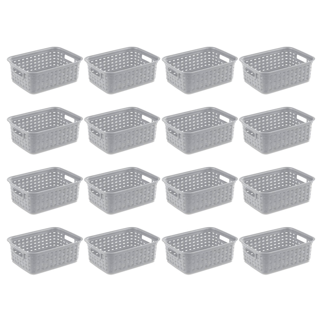 Sterilite 11" Small Weave Open Bin Organize Wicker Storage Basket, Grey, 16 Pack