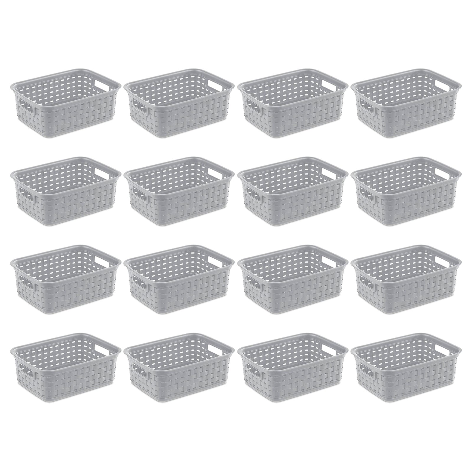 Sterilite 11" Small Weave Open Bin Organize Wicker Storage Basket, Grey, 16 Pack - VMInnovations
