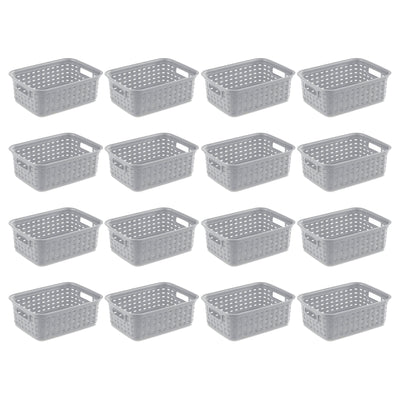Sterilite 11" Small Weave Open Bin Organize Wicker Storage Basket, Grey, 16 Pack