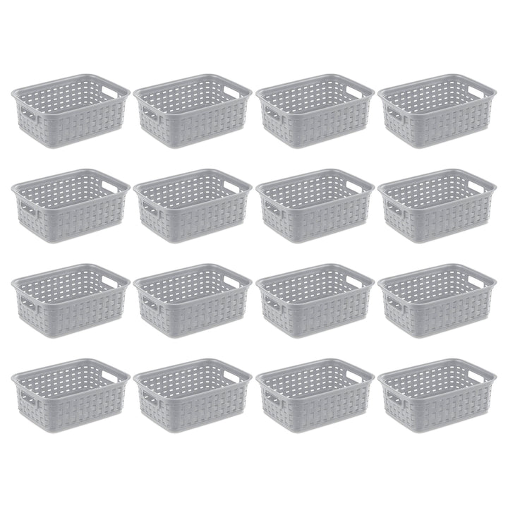 Sterilite 11" Small Weave Open Bin Organize Wicker Storage Basket, Grey, 16 Pack