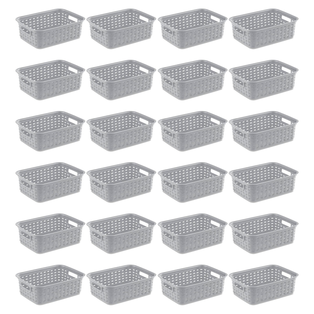 Sterilite 11" Small Weave Open Bin Organize Wicker Storage Basket, Grey, 24 Pack