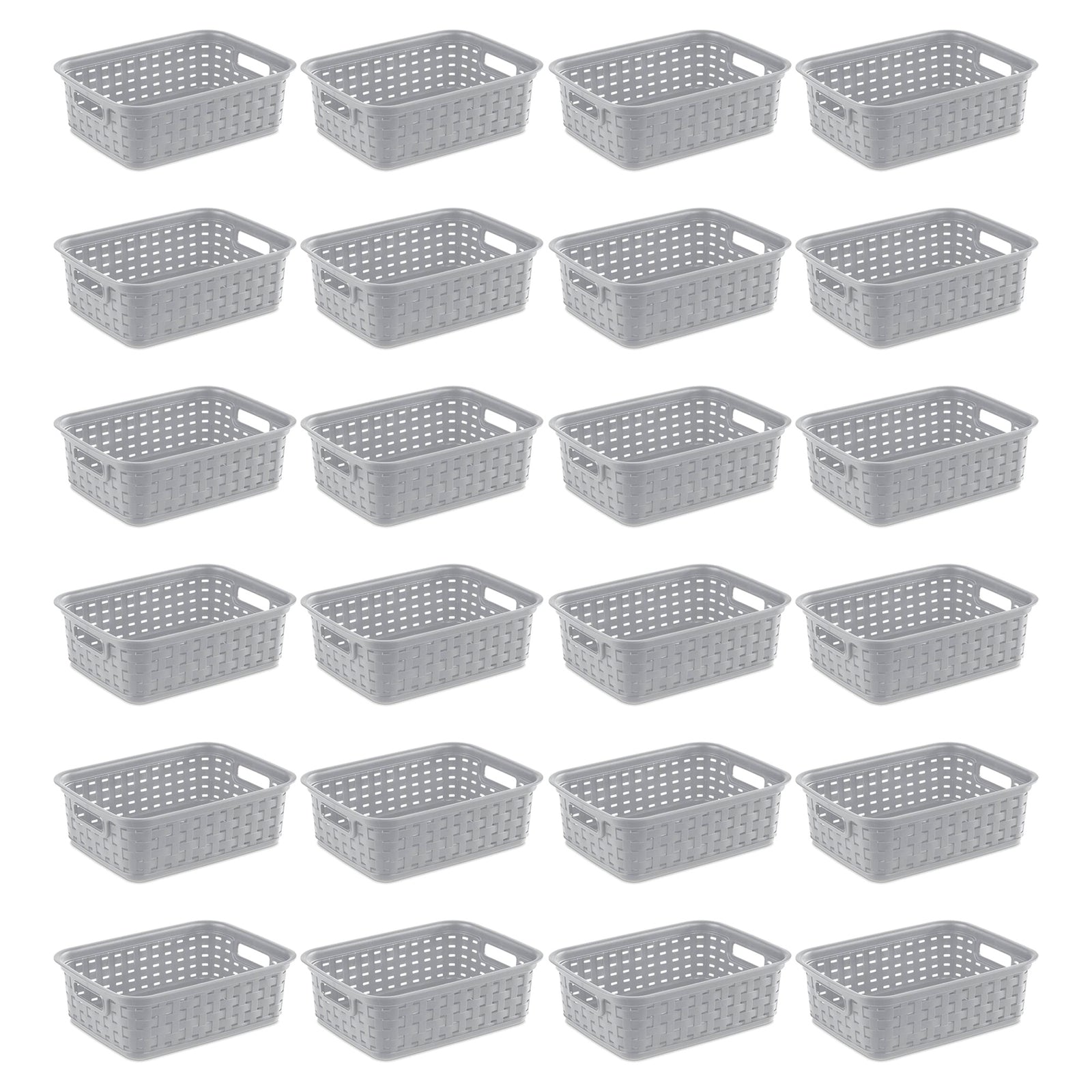 Sterilite 11" Small Weave Open Bin Organize Wicker Storage Basket, Grey, 24 Pack - VMInnovations