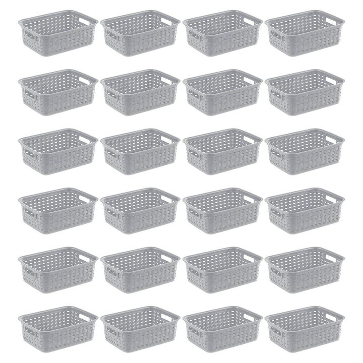 Sterilite 11" Small Weave Open Bin Organize Wicker Storage Basket, Grey, 24 Pack