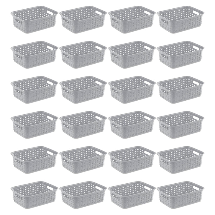 Sterilite 11" Small Weave Open Bin Organize Wicker Storage Basket, Grey, 24 Pack