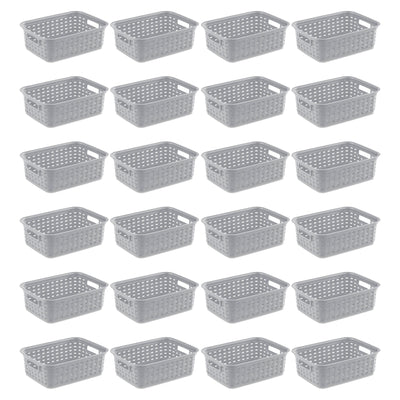 Sterilite 11" Small Weave Open Bin Organize Wicker Storage Basket, Grey, 24 Pack - VMInnovations