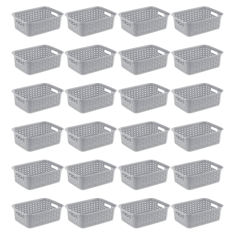 Sterilite 11" Small Weave Open Bin Organize Wicker Storage Basket, Grey, 24 Pack