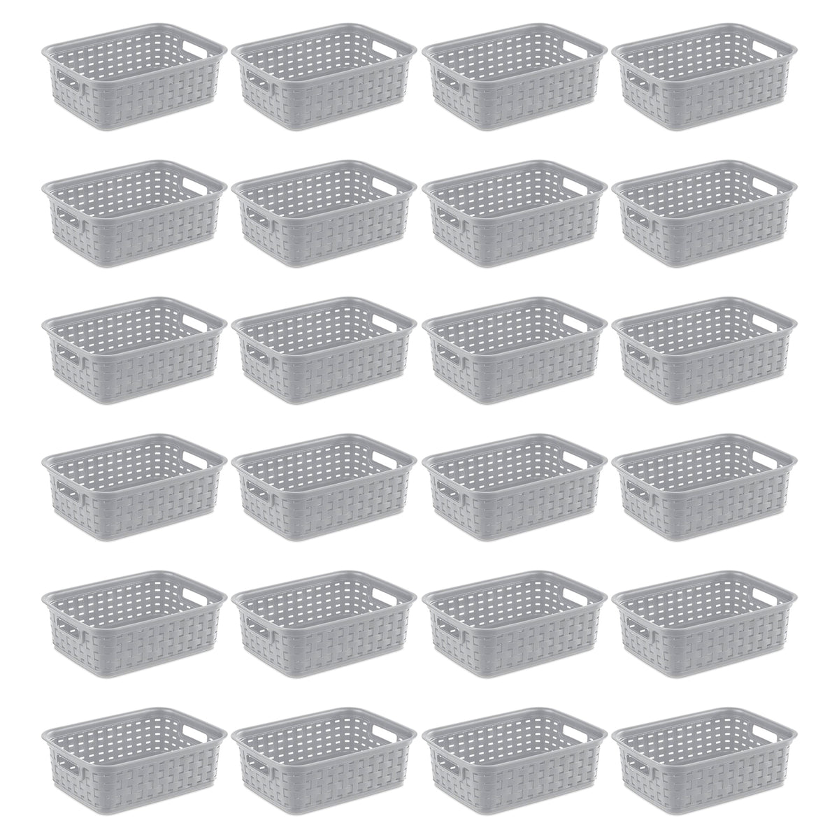 Sterilite 11" Small Weave Open Bin Organize Wicker Storage Basket, Grey, 24 Pack