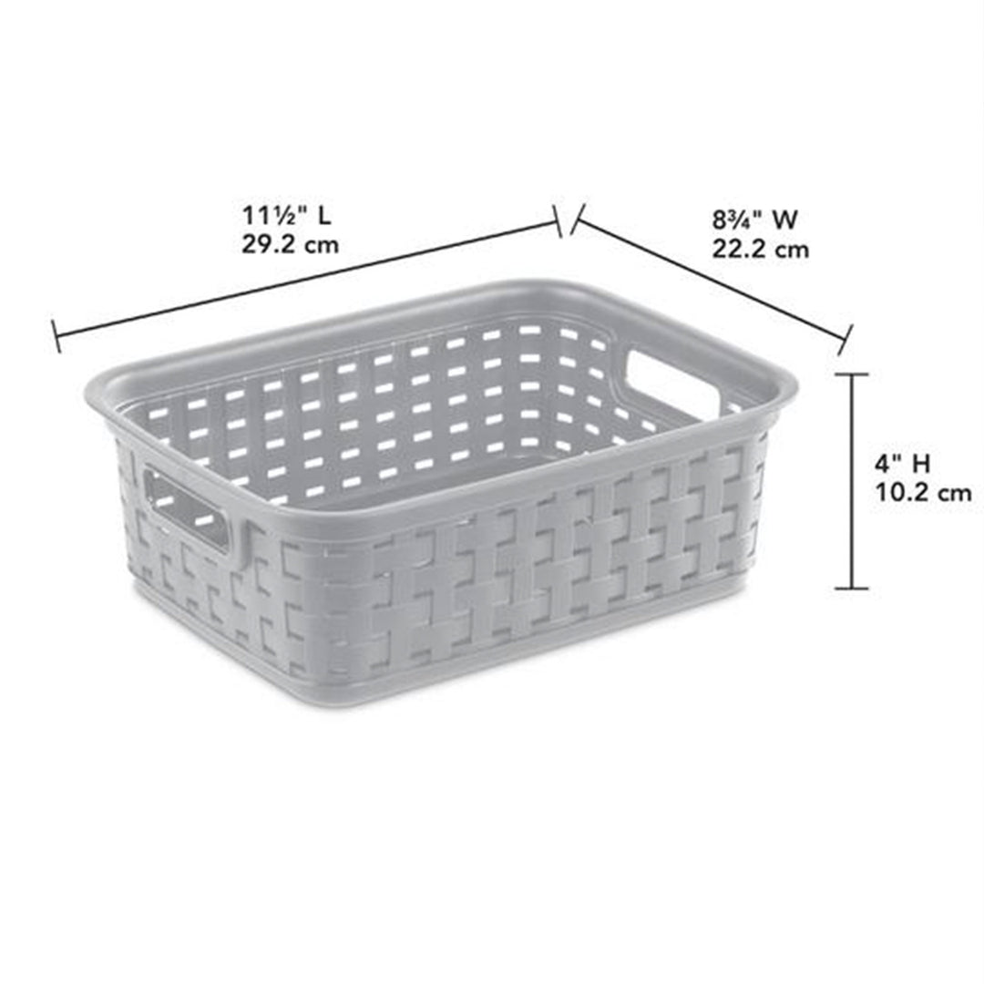 Sterilite 11" Small Weave Open Bin Organize Wicker Storage Basket, Grey, 24 Pack