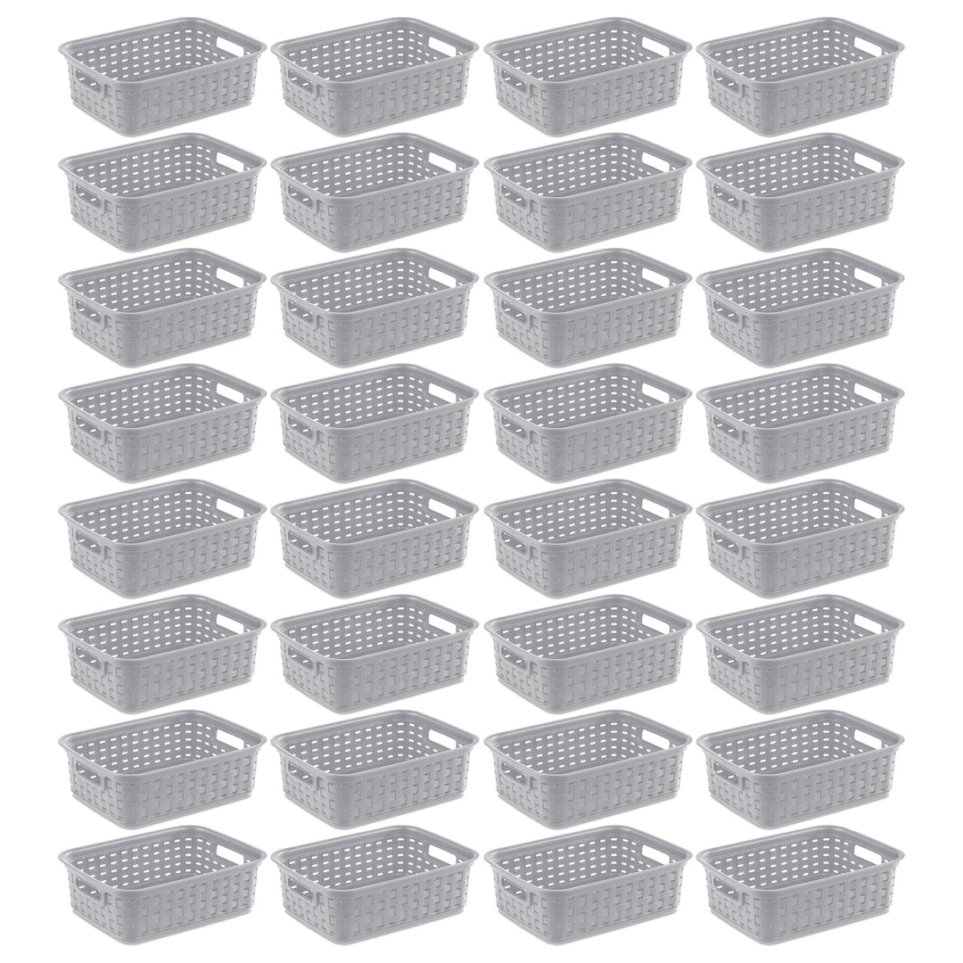 Sterilite 11" Small Weave Open Bin Organize Wicker Storage Basket, Grey, 32 Pack