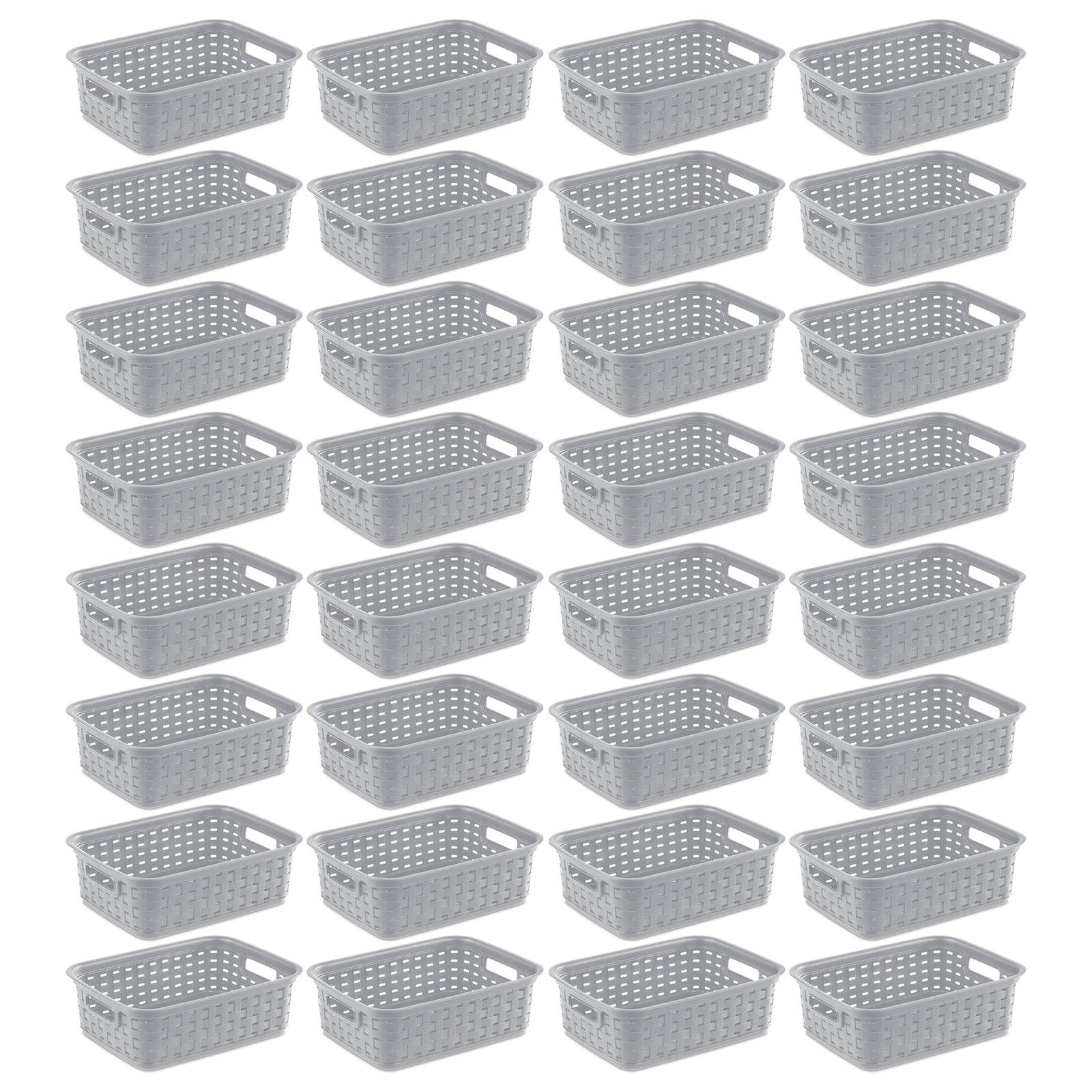 Sterilite 11" Small Weave Open Bin Organize Wicker Storage Basket, Grey, 32 Pack - VMInnovations