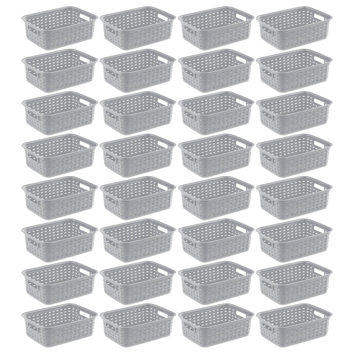 Sterilite 11" Small Weave Open Bin Organize Wicker Storage Basket, Grey, 32 Pack