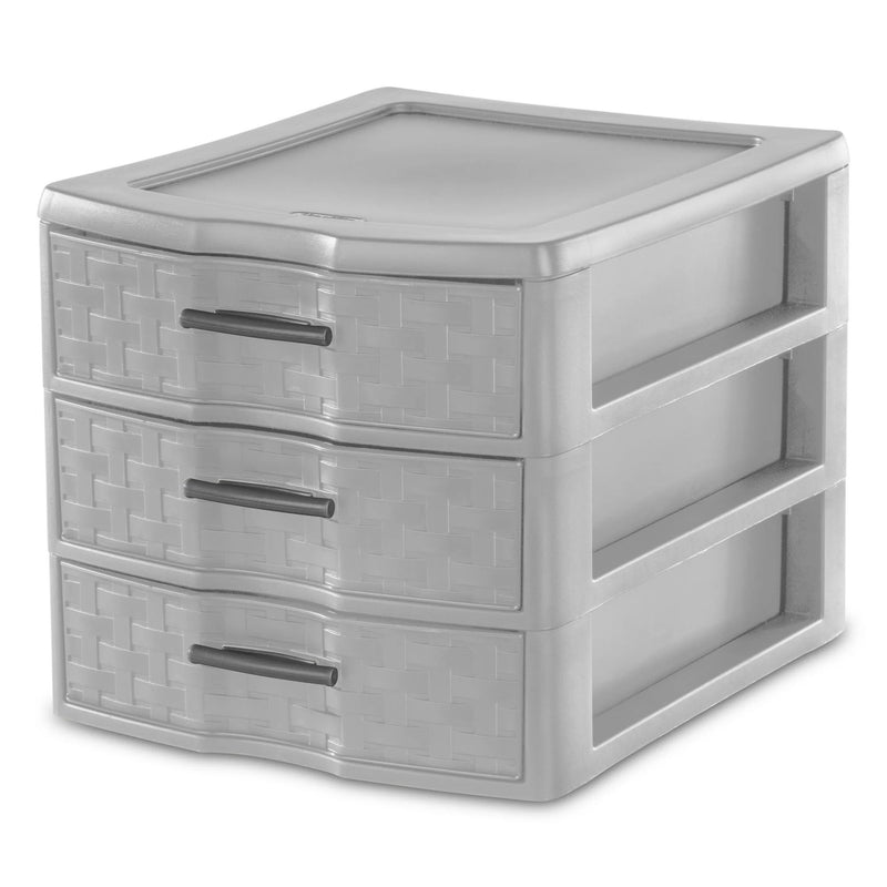 Sterilite Medium Weave 3 Drawer Storage Unit Versatile Organizer, Grey (4 Pack)