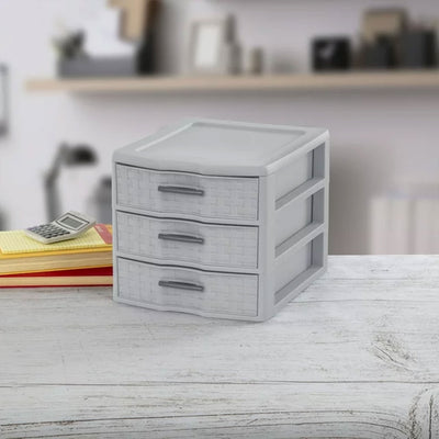 Sterilite Medium Weave 3 Drawer Storage Unit Versatile Organizer, Grey (4 Pack)