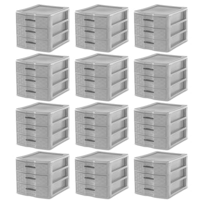 Sterilite Medium Weave 3 Drawer Storage Unit Versatile Organizer, Grey (12 Pack)