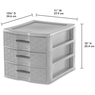 Sterilite Medium Weave 3 Drawer Storage Unit Versatile Organizer, Grey (12 Pack)