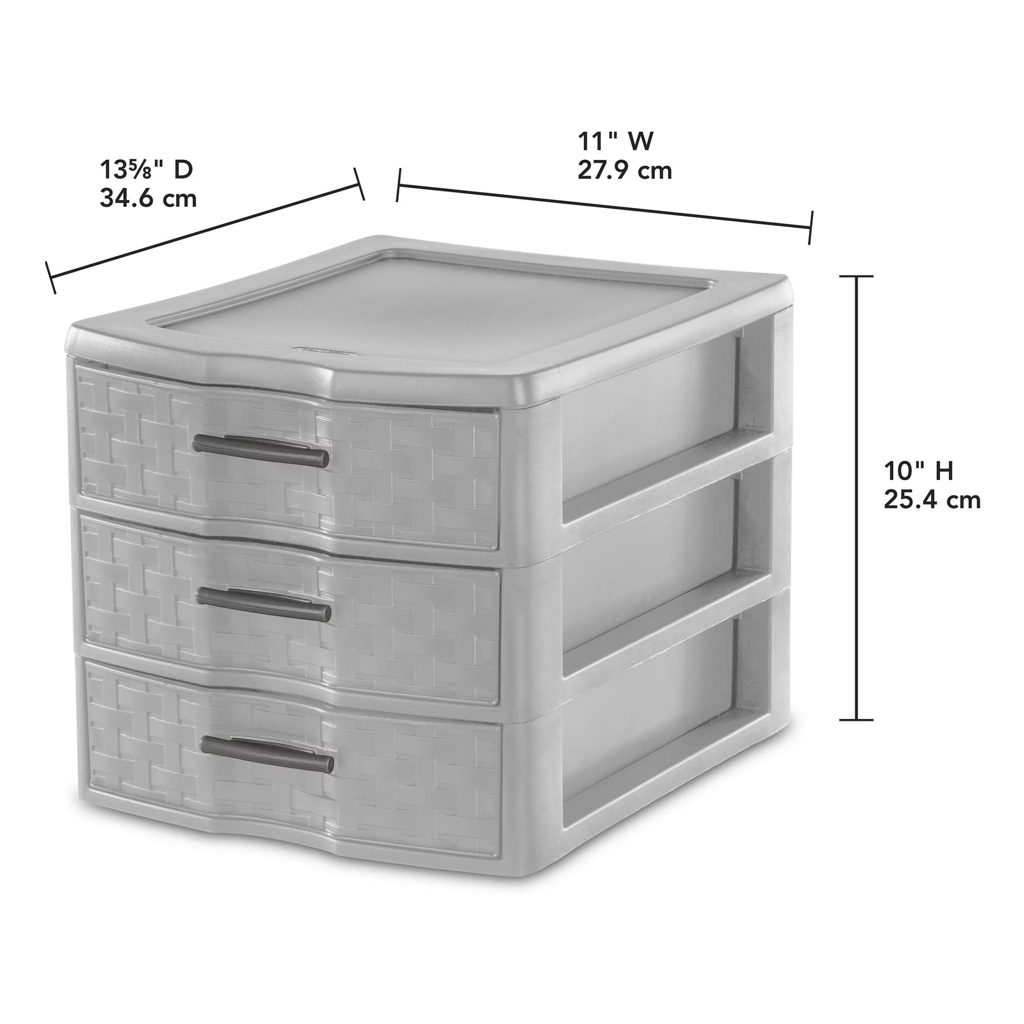 Sterilite Medium Weave 3 Drawer Storage Unit Versatile Organizer, Grey (16 Pack)