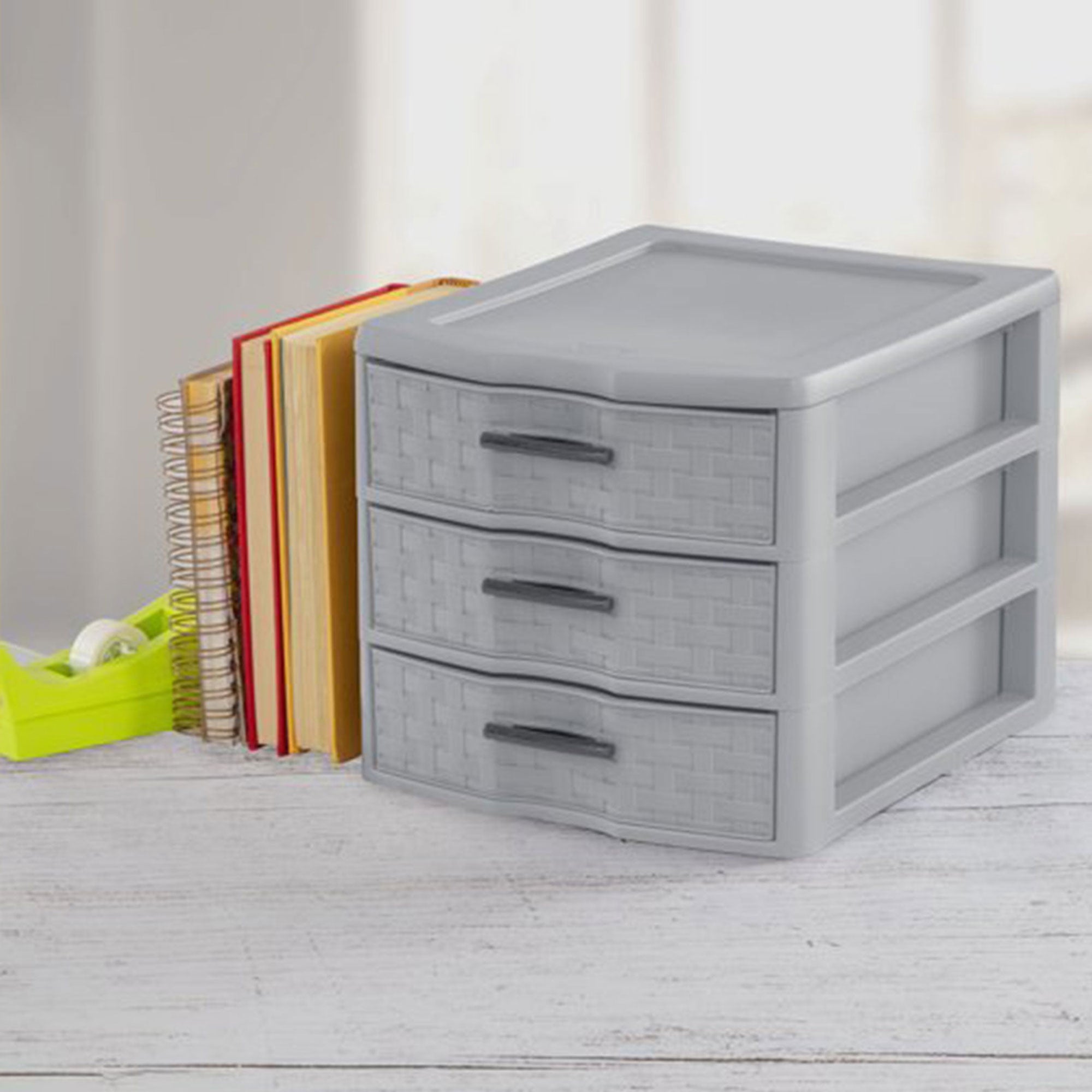 Sterilite Medium Weave 3 Drawer Storage Unit Versatile Organizer, Grey (16 Pack)
