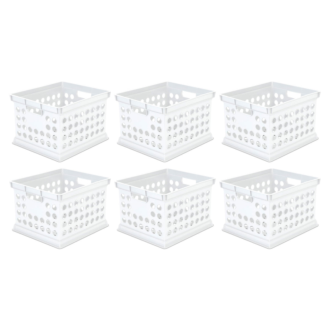 Sterilite Stackable Plastic Storage Open Crate Bin Organizer Box, White, 6-Pack